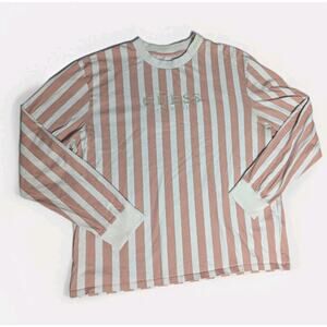 Guess Los Angeles Retro Pink White Striped Long Sleeve Shirt Unisex Mens Sz XL